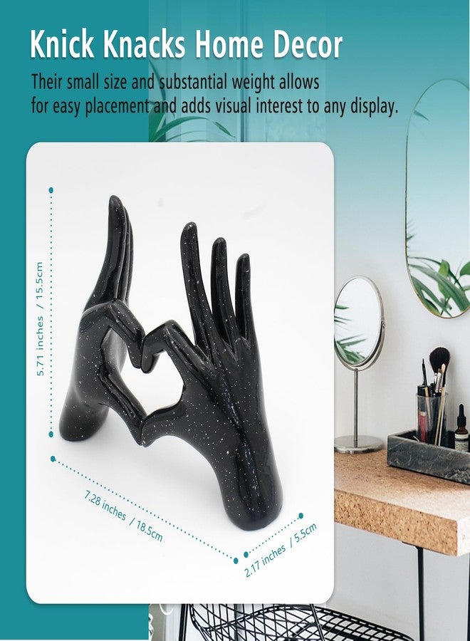 Accessoryway Black Heart Hands Decor Sculpture,Small Love Finger Gesture Decorative Sculpture for Wedding Dresser Shelves Desktop Knick Knacks Home Decor & Ring-Holder Display Stand - Image 3